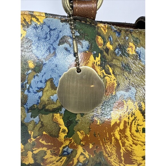 Patricia Nash Leather Rienzo Wildflower Satchel Handbag 2 Long Tassels Blue Yell - Picture 5 of 14